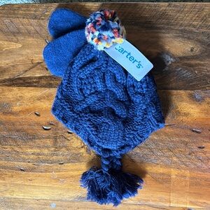 Carter's Navy Blue Cable Knit Pom-Pom Hat